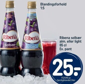REMA 1000 Ribena solbær alm. eller light 85 cl Ex. pant tilbud