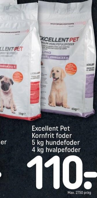 REMA 1000 Excellent Pet Kornfrit foder 5 kg hundefoder 4 kg hvalpefoder tilbud