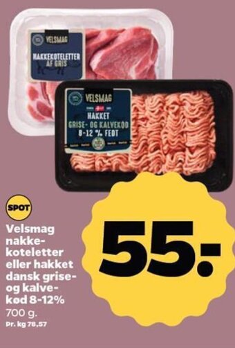 Netto Velsmag nakke-koteletter eller hakket dansk grise-og kalve-kød 8-12% 700 g. tilbud