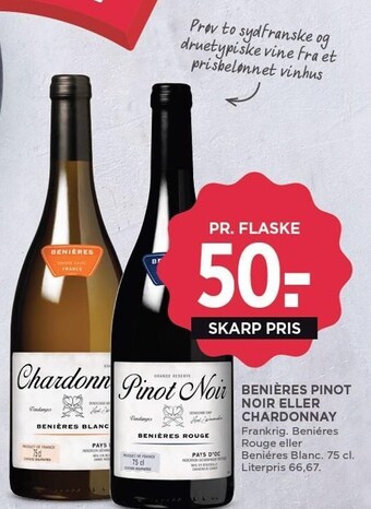 MENY Benieres pinot noir eller chardonnay tilbud