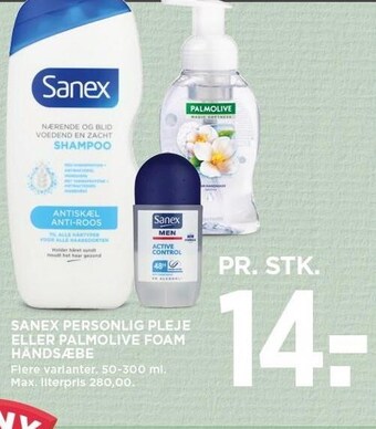 MENY Sanex personlig pleje eller palmolive foam håndsæbe tilbud