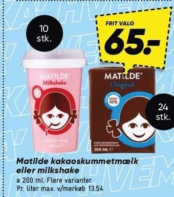 Bilka Matilde kakaoskummetmælk eller milkshake tilbud