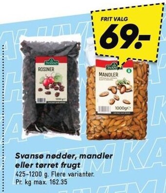 Bilka Svansø nødder, mandler eller tørret frugt tilbud