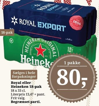 Dagli'Brugsen Royal eller heineken 18-pak tilbud