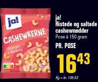 Poetzsch Padborg Ja! ristede og saltede cashewnødder tilbud