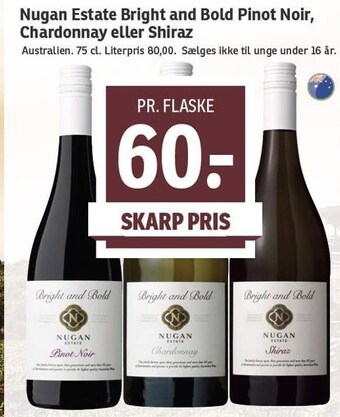 SPAR Nugan estate bright and bold pinot noir chardonnay eller shiraz tilbud