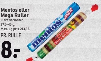 SPAR Mentos eller mega ruller tilbud