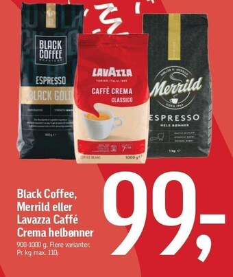 Føtex Black coffee, merrild eller lavazza caffé crema helbønner tilbud