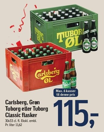 Føtex Carlsberg, grøn tuborg eller tuborg classic flasker tilbud