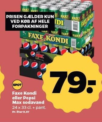 Netto Faxe Kondi eller Pepsi Max sodavand 24 x 33 cl. + pant. tilbud