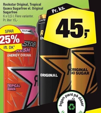 Calle Rockstae original, tropical guava sugarfree el. original sugarfree tilbud