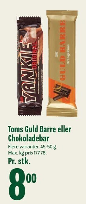 Min Købmand Toms guld barre eller chokoladebar tilbud