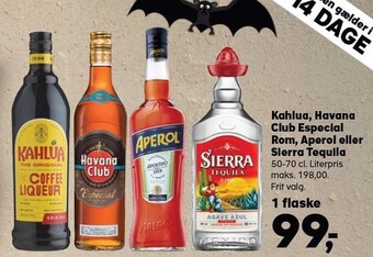 Kahlua, havana club especial rom, aperol eller sierra tequila