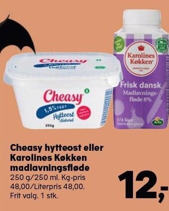 Kvickly Cheasy hytteost eller karolines køkken madlavningsfløde tilbud