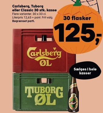 Kvickly Carlsberg, tuborg eller classic 30 stk. kasse tilbud