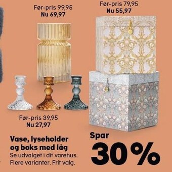 Vase, lyseholder og boks med låg