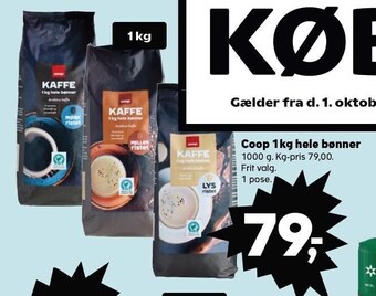 Kvickly Coop 1 kg hele bønner tilbud