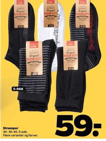 Strømper Str. 39-46. 5-pak