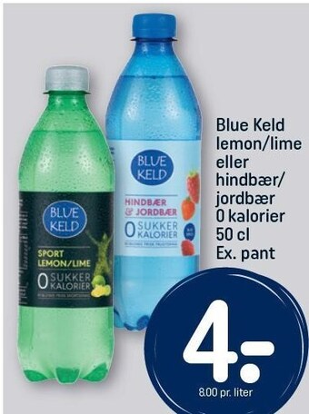 REMA 1000 Blue keld lemon/lime eller hindbær/jordbær 0 kalorier tilbud