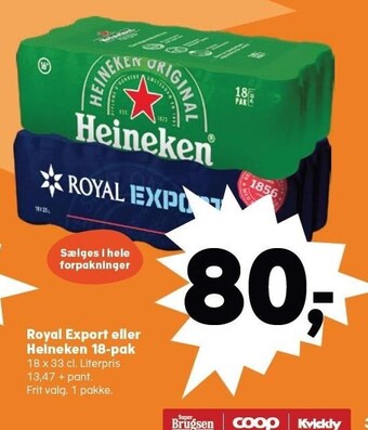 SuperBrugsen Royal export eller heineken 18-pak tilbud