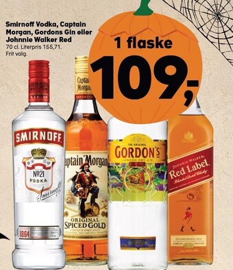 SuperBrugsen Smirnoff vodka, captain morgan, gordons gin eller johnnie walker red tilbud