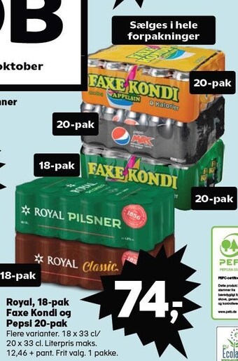 SuperBrugsen Royal, 18-pak faxe kondi og pepsi 20-pak tilbud