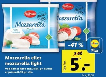 Lidl Mozzarella eller mozzarella light tilbud