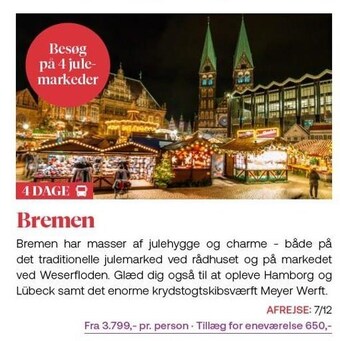 Vitus Rejser Bremen, 4 dage tilbud