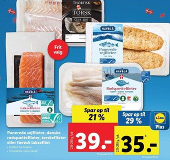 Lidl Panerede sejfileter, dnske rødspættefileter, torskefileter eller færørsk laksefilet tilbud