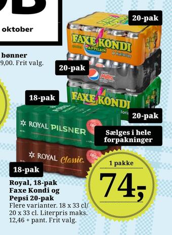 Royal, 18-pak faxe kondi og pepsi 20-pak