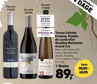 Kvickly Torres celeste crianza, pueblo de lavia eller riesling wolxheim grand cru tilbud