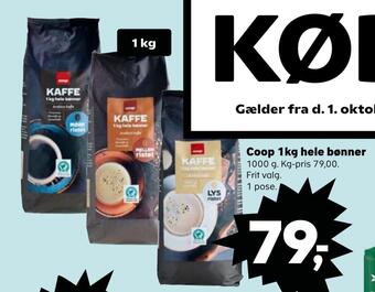 Kvickly Coop 1kg hele bønner tilbud