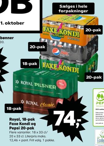 SuperBrugsen Royal, 18-pak faxe kondi og pepsi 20-pak tilbud