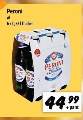 zur Krone Peroni øl 6 x 0,33 l flasker tilbud