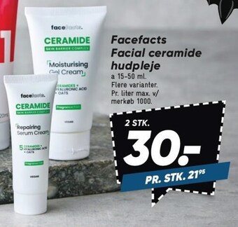Bilka Facefacts facial ceramide hudpleje - 2 stk tilbud
