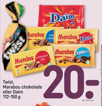 Rema 1000 Twist, marabou chokolade eller daim tilbud