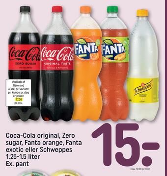 REMA 1000 Coca-cola original, zero sugar, fanta orange, fanta exotic eller schweppes tilbud