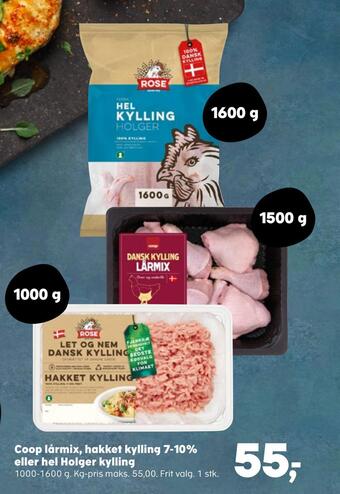 Kvickly Coop lårmix, hakket kylling 7-10% eller hel holger kylling tilbud