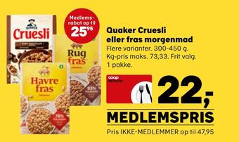 Quaker cruesli eller fras morgenmad