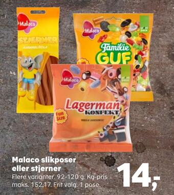 Kvickly Malaco slikposer eller stjerner tilbud