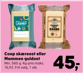 Kvickly Coop skæreost eller mammen guldost tilbud