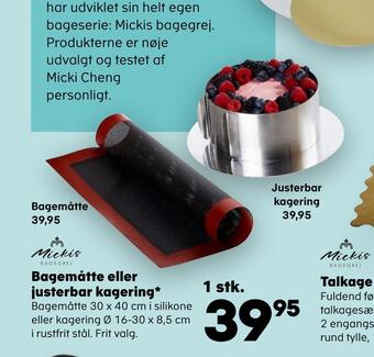 Bagemåtte eller justerbar kagering