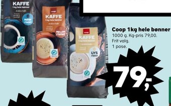 Kvickly Coop 1kg hele bønner tilbud