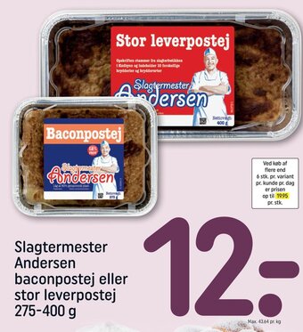 REMA 1000 Slagtermester Andersen baconpostej eller stor leverpostej 275-400 g tilbud