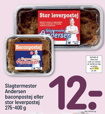 REMA 1000 Slagtermester Andersen baconpostej eller stor leverpostej 275-400 g tilbud