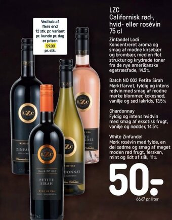 REMA 1000 LZC Californisk rød-, hvid- eller rosévin 75 cl tilbud
