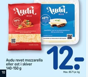 REMA 1000 Audu revet mozzarella eller ost i skiver 140-150 g tilbud