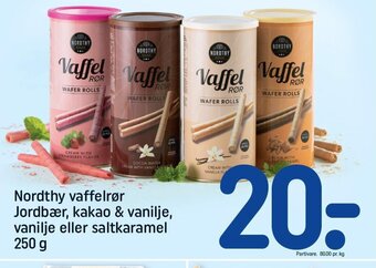 REMA 1000 Nordthy vaffelrør Jordbær, kakao & vanilje, vanilje eller saltkaramel 250 g tilbud
