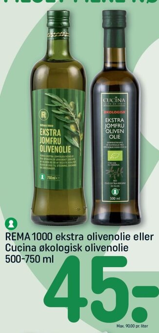 REMA 1000 REMA 1000 ekstra olivenolie eller Cucina økologisk olivenolie 500-750 ml tilbud