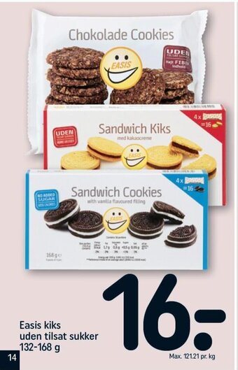 REMA 1000 Easis kiks uden tilsat sukker 132-168 g tilbud